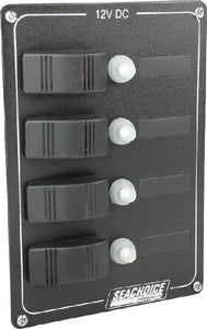 Seachoice 50-12491 Breaker 4 GANG Panel With Rocker Switches with one each 5/10/15/20 Amp Reset Breakers